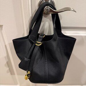 H Picotin inspired black leather bag with insert